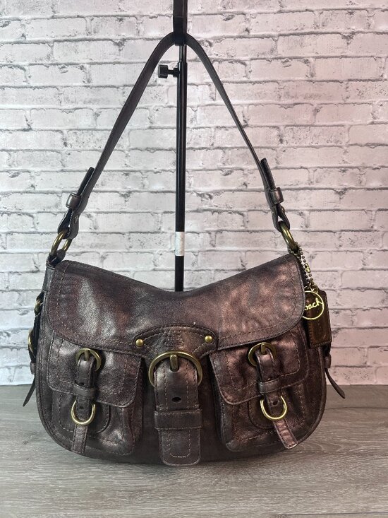Coach Handbags - Coach Legacy Garcia Hobo Metallic Bronze Shoulder Bag Buckle Flap Purple